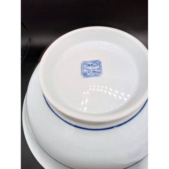 Set of 2 Blue White Porcelain Bowls Dragon and Landscape Design For Ramen 1 Mark - Picture 15 of 16